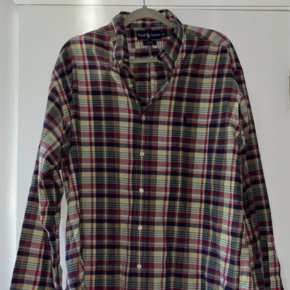 Ralph Lauren Shirt Men Large Red Plaid Blake Button Up Gingham %100 Cotton - Picture 1 of 5